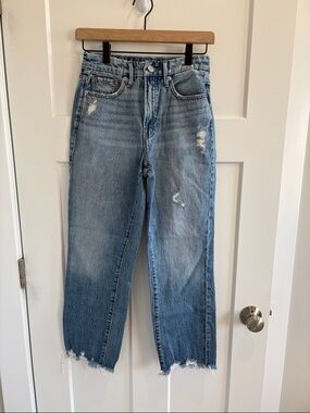 Good American Light Blue Distressed Straight-Leg Jeans